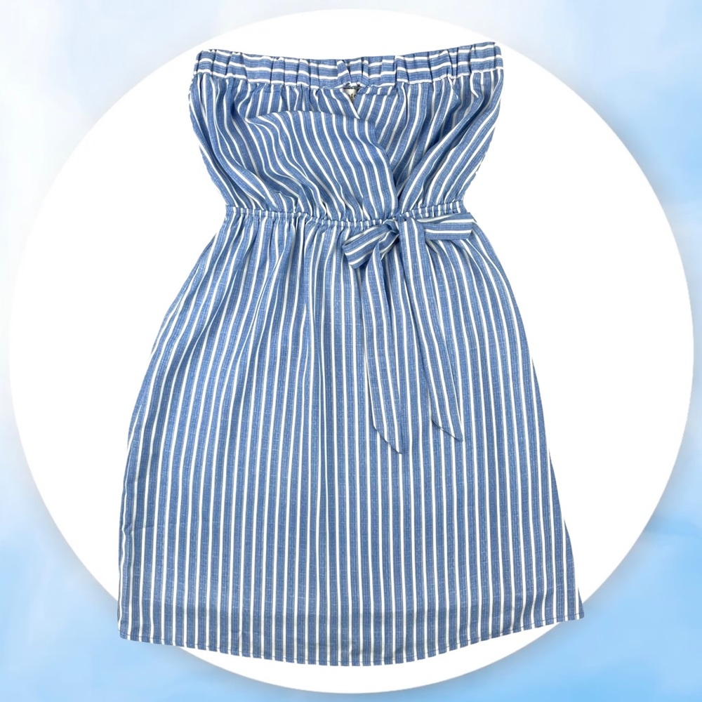 Monteau Blue White Striped Strapless Dress Crossover Split Keyhole Small